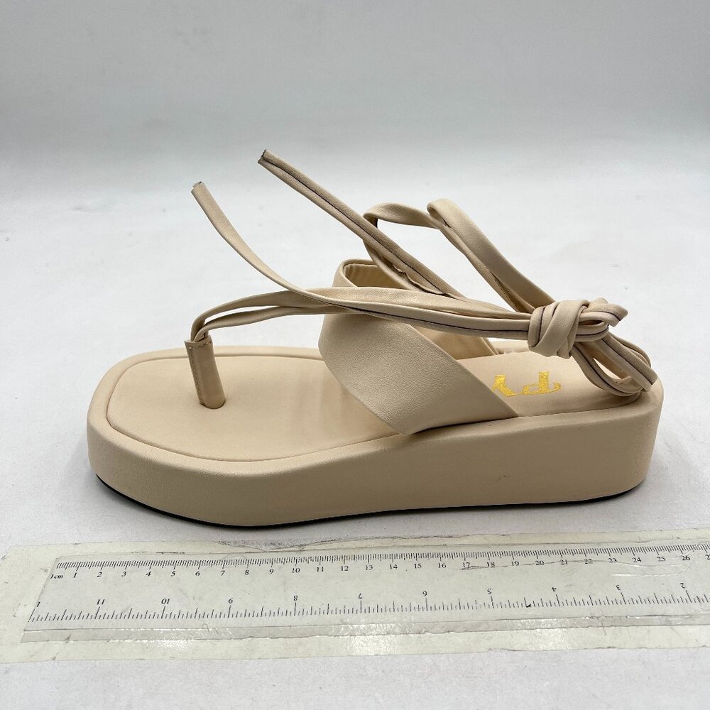 Fys Beige Split Toe Platform Sandals Strappy Lace… - image 2